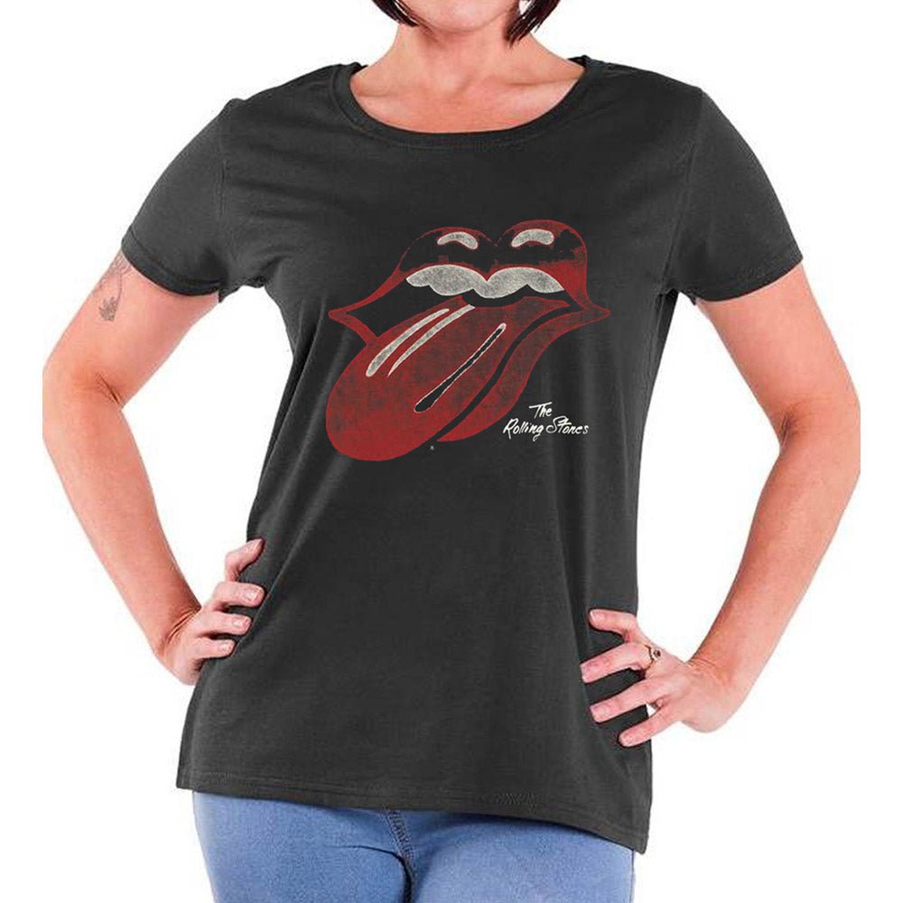 ROLLING STONES ローリングストーンズ (来日 35周年 記念 ) - VINTAGE TONGUE LOGO / Tシャツ / レディース - PGS